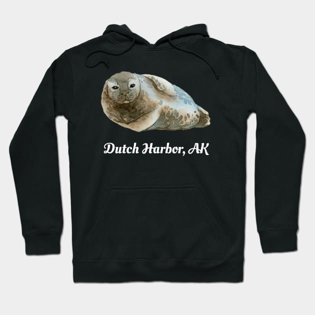 Dutch Harbor AK Cute Harbor Seal Ocean Watercolor Sea Animal Hoodie by twizzler3b